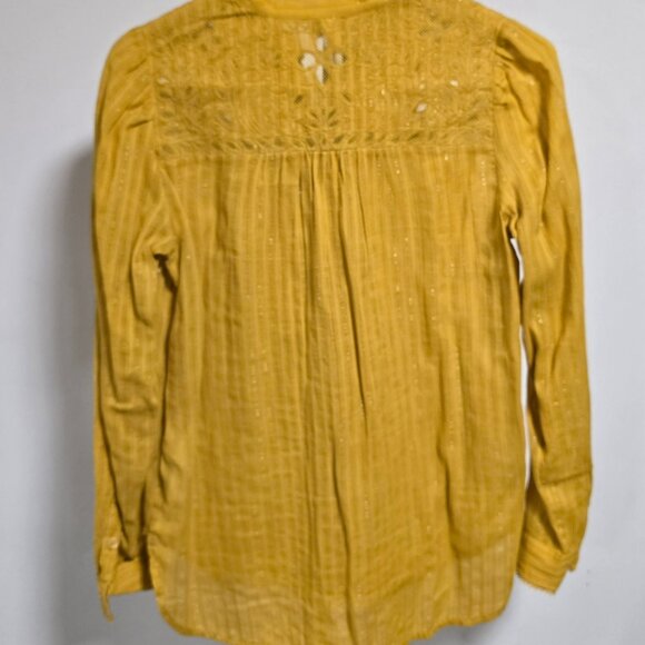 Anthropology Pilcro Mustard Yellow Blouse with Gold Thread Detail Size 4 - Picture 3 of 6